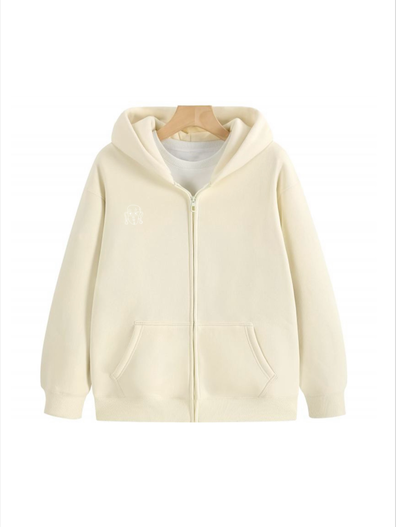 Baiboka Minimalistic Hoodie with Zipper – Cream